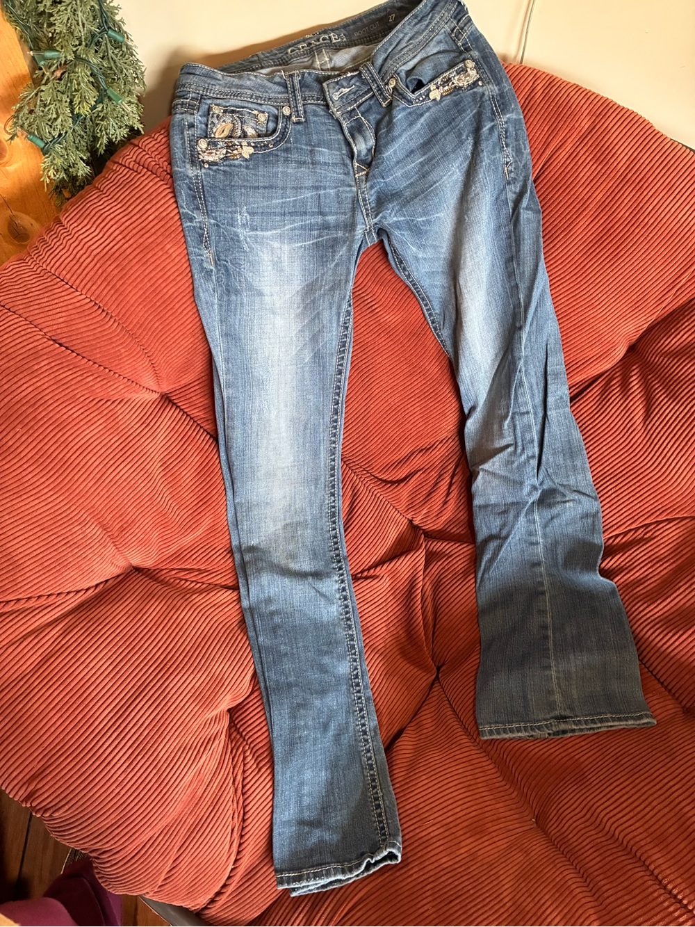 Grace in LA Blue Bootcut Jeans with Subtle Embellishment
